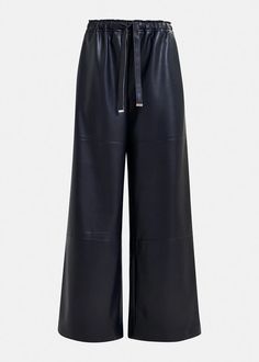 Navy blue faux leather wide-leg pants | Essentiel Antwerp United States Chic Wide-leg Leather Pants, Chic Wide Leg Leather Pants, Chic Leather Wide-leg Pants, Elegant Faux Leather Wide-leg Pants, Elegant Wide-leg Faux Leather Pants, Chic Wide Leg Faux Leather Pants, Modern Wide Leg Leather Pants, Leather Wide Leg Pants For Workwear, Full-length Leather Wide Leg Pants For Work