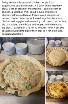 the recipe for chicken pot pie is shown here