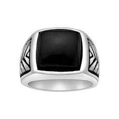 Add a cool new element to your look with this black ion-plated stainless steel black agate ring. Add a cool new element to your look with this black ion-plated stainless steel black agate ring.Click on this JEWELRY & WATCHES GUIDE to learn about fit, styles, materials and more! Width: 15 mm Metal: stainless steel Plating: black ion-plated Finish: polished Additional details: black agate Packaging: boxed Please note, due to the high value of this item, a signature may be required upon delivery. S Black Stainless Steel Ring With Polished Finish, Modern Black Round Rings, Modern Metal Jewelry With Black Band, Black Stainless Steel Jewelry With Black Enamel, Classic Black Metal Rings, Modern Black Jewelry With Black Enamel, Modern Adjustable Black Jewelry, Modern Black Rings For Gifts, Modern Stainless Steel Jewelry With Black Band