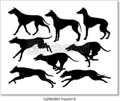 black and white silhouettes of greyhound dogs