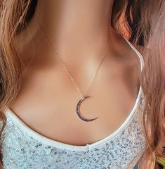 "Large Crescent Moon Necklace♥ Featuring a hammered sterling silver crescent moon (31x27mm) that dangles from the most delicate & shimmering 14/20 Gold Filled chain. A gorgeous necklace that you will reach for everyday..  Necklace measure 18 inches as pictured, length can be customized up to 20 inches. Completed with a round spring clasp.  ♥Your purchase will come thoughtfully packaged and ready for gift giving. If this purchase is a gift that we are shipping directly to the recipient, please le Bohemian Crescent Hammered Jewelry, Hammered Moon-shaped Jewelry As Gift, Hammered Moon-shaped Jewelry For Gifts, Hammered Half Moon Jewelry As A Gift, Hammered Half Moon Jewelry For Gifts, Hammered Half Moon Jewelry For Gift, Hammered Crescent Jewelry Gift, Hammered Crescent Jewelry, Crescent Moon Charm Jewelry For Jewelry Making