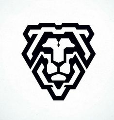 a lion's head made out of geometric shapes in black and white on a white background