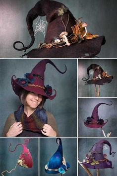 Halloween Party Felt Witch Hats Felt Witch, Felt Witch Hat, Diy Kostüm, Witch Hats, Halloween Witch Hat, Wet Felt, Nuno Felting, Wet Felting, Witch Hat