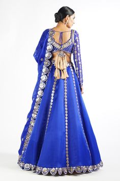 Buy Vvani by Vani Vats Blue Mirror Embroidered Lehenga Set Online | Aza Fashions Blue Pre-draped Saree With Pallu For Wedding, Festive Blue Wedding Pre-draped Saree, Fitted Royal Blue Choli For Festive Occasions, Royal Blue Fitted Choli For Festive Occasions, Festive Royal Blue Fitted Choli, Fitted Anarkali Choli In Royal Blue, Anarkali Royal Blue Fitted Choli, Fitted Anarkali Lehenga In Royal Blue, Fitted Bollywood Lehenga In Royal Blue