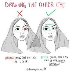 two girls with different types of eyeliners on their faces and the words drawing the other