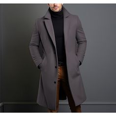 Season:Fall  Winter; Fabric:Polyester; Sleeve Length:Long Sleeve; Gender:Men's; Style:Streetwear,Fashion,Casual; Occasion:Outdoor,Going out,Daily Wear; Placket:Double Breasted; Pattern:Plain; Neckline:Lapel; Outerwear Type:Long Trench Coat,Winter Coat,Overcoat; Listing Date:09/14/2023; Bust:; Length:; Shoulder Width:; Sleeve: Solid Color Lapel Collar Outerwear For Winter, Solid Single-breasted Outerwear For Cold Weather, Fitted Solid Color Winter Outerwear, Fitted Long Outerwear In Solid Color, Long Fitted Solid Color Outerwear, Fitted Long Solid Color Outerwear, Single Breasted Long Sleeve Sweater Coat For Winter, Gray Long Pea Coat For Winter, Single Breasted Sweater Coat For Winter