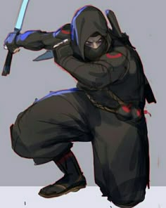 a drawing of a person with a knife in their hand and wearing a ninja suit