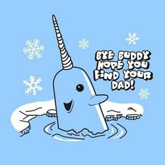 a cartoon narwhale is swimming in the water with snowflakes around it