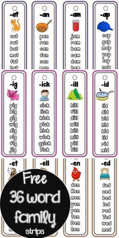 the free printable word family strips for kids to use on their own bookmarks