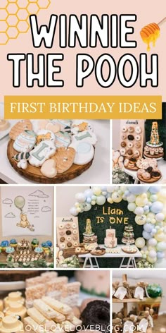 Pinterest graphic with text that reads "Winnie the Pooh First Birthday Ideas" and a collage of party ideas. Smash Cake Pictures, Winnie The Pooh First Birthday, Pooh First Birthday, First Birthday Ideas, Baby First Birthday Themes, First Birthday Party Ideas, Wild One Party, Baby Birthday Party Theme, Baby Boy 1st Birthday Party