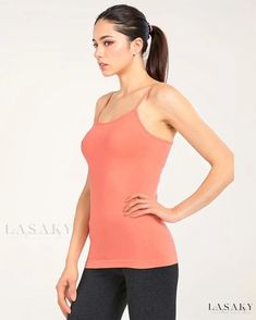 Lasaky - Elegant Seamless Solid Color Elastic Strap Camisole - Exquisite Lingerie for an Alluring Aesthetic Yoga Camisole With Built-in Bra, High Stretch Seamless Camisole, Seamless High Stretch Camisole, Seamless Camisole Tank Top, Seamless High Stretch Sleeveless Camisole, High Stretch Tank Top With Spaghetti Straps, Seamless Sleeveless Tank Top With Built-in Bra, Stretch Camisole With Wide Straps, Sleeveless Seamless Tank Top With Built-in Bra