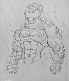 Doom Guy Sketch, Doom Fanart, Doom Slayer, Doom Game, Comic Art Sketch, Doom Eternal, Creative Drawing Prompts, Character Design Animation, Creative Drawing