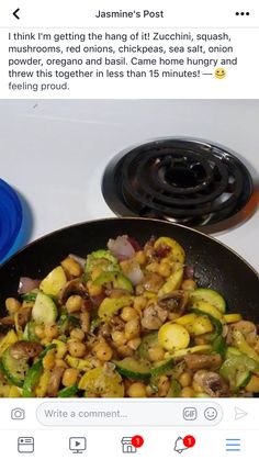 a pan filled with food sitting on top of a stove next to a frying pan