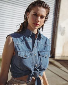 New denim obsession.

www.flyingtomato.com⁠

#StreetFashion #StreetStyleInspo #denim #jeans #denimvest #denimstyles #denimfashion Shirt Collar, Denim Vest, Denim Top, Waist Tie, Denim Wash, Denim Fashion, My Heart, Sleeveless Top