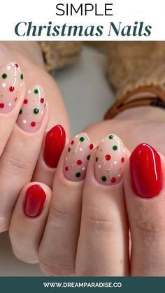 Christmas Nail Designs Easy, Christmas Nails Diy, Kutek Disney, Christmas Nails Easy, Christmas Gel Nails, Easy Nails, Cute Gel Nails