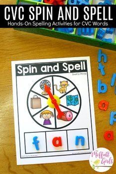 CVC Spin and Spell by The Moffatt Girls | Teachers Pay Teachers Activity For Kindergarten, Phonological Awareness Activities, Literacy Activities Kindergarten, Cvc Activities, Cvc Words Kindergarten, Cvc Word Activities, Letter Names, Human Psychology, Literacy Centers Kindergarten