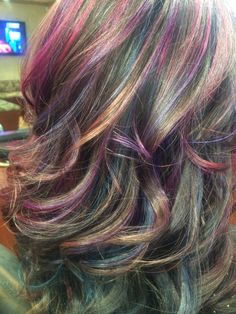 Oil Slick Hair Oil Slick Highlights Dark Hair, Oil Slick Highlights Brunette, Pigeon Hair Color, Pigeon Hair Dye, Pigeon Hair, Oil Spill Hair, Rainbow Hair Highlights, Rock Your Locks