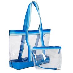 Nwt.. Ready, Set, Beach! You're Vacation Ready With Time And Tru's 2-Piece Tote Set, With Everything You Need For Fun In The Sun. Store Your Essentials In The Clear Tote With Fun Colorful Trim Or Use The Handy Pouch, That's Perfect For Holding Your Wallet And Other Must-Haves. You’ll Love This Quintessential Summer Set. Material: 100% Vinyl Care: Wipe Clean Country Of Origin: Imported Set Includes: Tote And Pouch Tote Features: Top Snap Closure: 20 1/2" W X 13 7/8" H X 5 3/4" D. Width Is Measure Blue Summer Bags For Poolside, Blue Beach Bag For Poolside Use, Blue Beach Bag For Poolside, Blue Beach Bag For Poolside During Beach Season, Blue Summer Poolside Bags, Blue Poolside Beach Bag For Beach Season, Blue Tote Bag For Poolside, Blue Summer Bags For The Pool, Blue Rectangular Beach Bag For Poolside