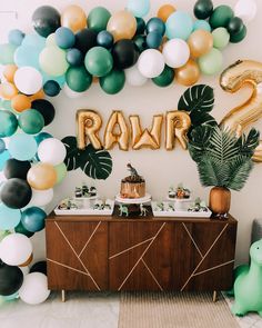 a party with balloons and decorations