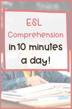 a young boy sitting at a desk with the words esl comprehension in 10 minutes ago