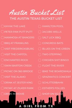 the houston bucket list is shown on a pink background