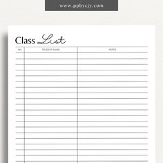 a printable class list for students with the words class list written in cursive writing