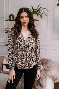 Leopard Long Sleeve Peplum Top Long Sleeve Peplum Top, New New, Peplum Top, Final Sale, Date Night, Top Styles, Black Jeans, Long Sleeve Blouse