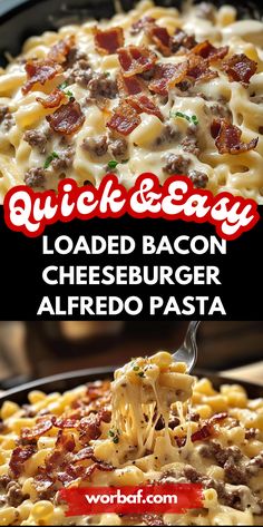 Make mealtime a breeze with this Quick and Easy Loaded Bacon Cheeseburger Alfredo Pasta! This one-pot wonder combines creamy alfredo sauce, hearty ground beef, and crispy bacon in just 30 minutes. Ideal for hectic nights or unexpected guests, this recipe uses simple ingredients to create a dish that’s both comforting and delicious. Enjoy a creamy pasta dinner that keeps everyone coming back for more, and don’t forget to drizzle with extra parmesan for that finishing touch! Bacon Cheeseburger, Alfredo Pasta, Creamy Pasta, Alfredo Sauce, Crispy Bacon, Alfredo, Cheeseburger, Parmesan, Ground Beef