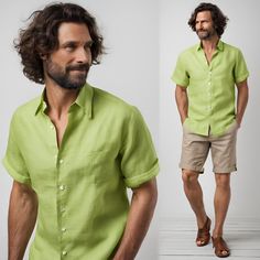 A men's linen shirt is lightweight and breathable, ideal for the summer season. It provides natural comfort and good airflow, serving as a stylish and elegant wardrobe essential. Linen, being a naturally absorbent material, makes it an excellent choice for hot weather, ensuring a fresh feel. S - chest: 97cm/38in, shoulder width: 42cm/16.3in, length:70cm/27.7 M - chest: 102cm/40in, shoulder width: 44cm/17.3in, length:71cm/28in L - chest: 106cm/41.7in, shoulder width: 46cm/18.1in, length: 72cm/28. Modern Linen Shirt For Summer, Modern Linen Summer Shirt, Modern Solid Color Summer Shirt, Mens Linen Clothing, Shirt Summer Outfit, Mens Linen Outfits, Linen Men, Linen Shirt Men, Linen Clothing