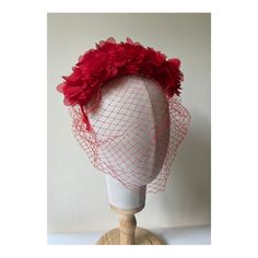 This flattering bandeau headband is very 'on trend' and offers a stylish alternative to a fascinator. Would be suitable for many occasions weddings, garden parties or just on a why not with a pair of jeans occasion.  Red sinimay bandeau, floral petals and light ceiling that frames the face. Welcome to O'C Millinery.  O'C Millinery was formed by two sisters Ruth and Hilda, with a passion for hats! We are proud to launch our first collection of handmade headpieces using the finest materials to cre Summer Party Tulle Headpiece, Summer Party Headpieces Made Of Tulle, Summer Party Hair Accessories With Handmade Flowers, Spring Party Tulle Headpiece, Spring Party Hair Accessories With Flower Decoration, Summer Party Flower Hair Accessories, Summer Wedding Headband Fascinator, Summer Party Flower Headband, Summer Floral Headpieces For Races