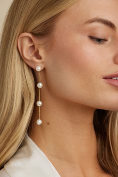 Designed after our best selling, Harper Pearl Drops, our NEW Luna Pearl Drops are now made with 4 luminous pearls for a sweet and simple look. Simple Look, Sunny California, Last Call, Metal Design, Pearl Drop, Fresh Water, Handmade Natural, Freshwater Pearls, Silver