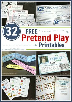 free printables for pretend play with pictures and text on the front, including an image