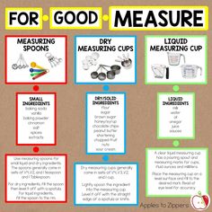 a bulletin board with instructions on measuring cups and measuring spoons for good measure in the classroom