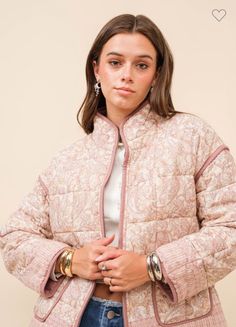 Add a touch of vintage charm to your wardrobe with our Vintage Rose quilted jacket. Featuring a boho-inspired, slouchy silhouette and an antique paisley print, this jacket is both stylish and cozy. Plus, with reversible solid two-way wear and defined piping, you'll stand out in the cold weather in a truly unique way. Bohemian Spring Outerwear With Paisley Print, Bohemian Outerwear With Paisley Print For Spring, Quilted Bohemian Long Sleeve Outerwear, Fall Bohemian Outerwear With Paisley Print, Bohemian Fall Outerwear With Paisley Print, Fall Bohemian Paisley Print Outerwear, Bohemian Quilted Spring Outerwear, Long Sleeve Paisley Print Fall Outerwear, Casual Paisley Print Spring Outerwear