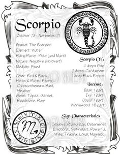 the scorpio zodiac sign is shown in this black and white drawing,