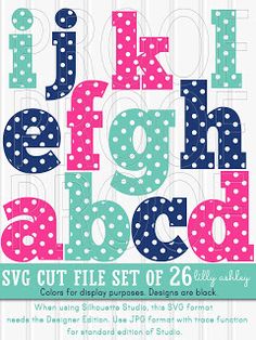 the svg cut file set of 26 polka dot letters