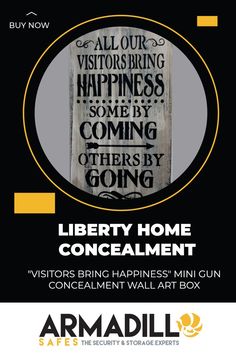 the poster for liberty home concealment, which is being displayed in front of a black background