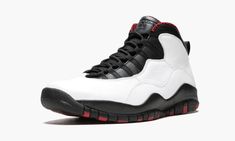 This is the 2012 release of the Air Jordan 10 in its original “Chicago” colorway.  The shoe is presented in the same form you would find at retail in 1995, without the “45” embroidered on each ankle like Michael Jordan’s PE pairs. Air Jordan 10, Retro 7, Retro 13, Jordan 9 Retro, Jordan 10, Jordan 7, Stadium Goods, Black Accents, Chicago Bulls