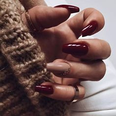 Red And Nude Burgundy Matte Nails, Deep Red Nails, Uñas Ideas, Girls Nail Designs, Glitter Accent Nails, Color For Nails, Christmas Gel, Christmas Gel Nails