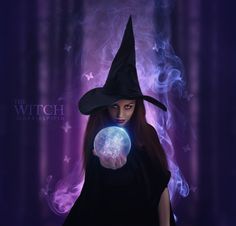 a witch holding a crystal ball in her hand