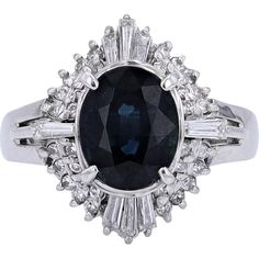 Elegant Platinum Oval Sapphire Ring - 2.01 Carat Total Gem Weight Oval Sapphire Ring, Diamond Birthstone, Charm Making, Center Stage, Sophisticated Style, Estate Jewelry, Luxury Jewelry, Sapphire Ring, Blue Sapphire