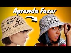 two women wearing hats with the words aprenda fazer written on one side