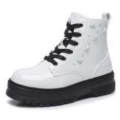 Girls Ankle Boots Lace Up Waterproof Combat Shoes With Side Zipper Size: 11 Toddler.  Color: White.  Gender: female.  Age Group: kids. Girls Fall Boots, Girls Combat Boots, Combat Shoes, Kids Ankle Boots, Toddler Girl Boots, Ankle Boots Lace, Boys Snow Boots, Ankle Combat Boots, Girls Winter Boots