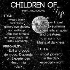 the children of nyx poem written in black and white on a night sky with stars