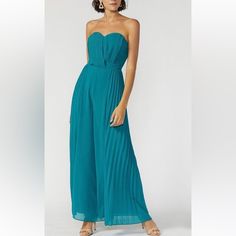 Nwt Medium Teal Adelyn Rae Elliott Strapless Jumpsuit. 15” Flat Lay Across The Waist And 54” Long Blue Strapless Jumpsuit For Party, Blue Strapless Jumpsuit For Night Out In Spring, Blue Strapless Jumpsuit For Spring Night Out, Strapless Blue Jumpsuit For Party, Blue Strapless Jumpsuit For Spring Party, Tweed Romper, Mustard Jumpsuit, White Lace Jumpsuit, Hot Pink Romper