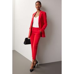 Red crepe (70% Triacetate, 30% Polyester). Pants. Front zipper closure. 27" inseam. 10.5" rise. Imported. Luxury Red Pants For Women, Elegant Red Ankle-length Pants, Luxury Tailored Red Pants, Luxury Red Women's Pants, Luxury Red Ankle-length Pants, Polyester Pants, Rent The Runway, Feminine Look, Slim Pants