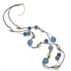 Matte Labradorite Oval Crystal And Blue And Brown Glazed Tiger Eye Navy Leather And Waxed Linen Layer Necklace Measures 36 " With 2.5 " Extender Made In The USA Style Number: DN838 Long Layer, Linen Layers, Layer Necklace, Labradorite Crystal, Blue And Brown, Long Layers, Navy Leather, Tiger Eye, Layered Necklaces