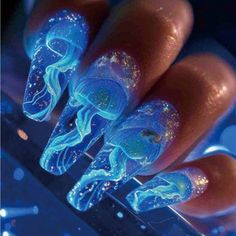 Super Cute And Stylish Ships In 5-10 Business Days Ongles Baby Blue, Ongles Beiges, Neon Nail Art, Baby Blue Nails, Nagellack Trends, Nails Trends, Gel Nail Tips, Nagel Tips, Blue Nail Designs