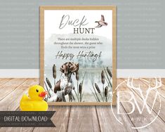 a duck hunt birthday card with an image of two ducks in the water and a rubber duck