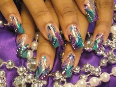 Mardi Gras Nails Acrylic, Masquerade Nails, Mardi Gras Nails Design, Lisa Nails, Carnival Nails, Nails Multicolor, Mardi Gras Nails, Fingernails Painted, Nailart Designs